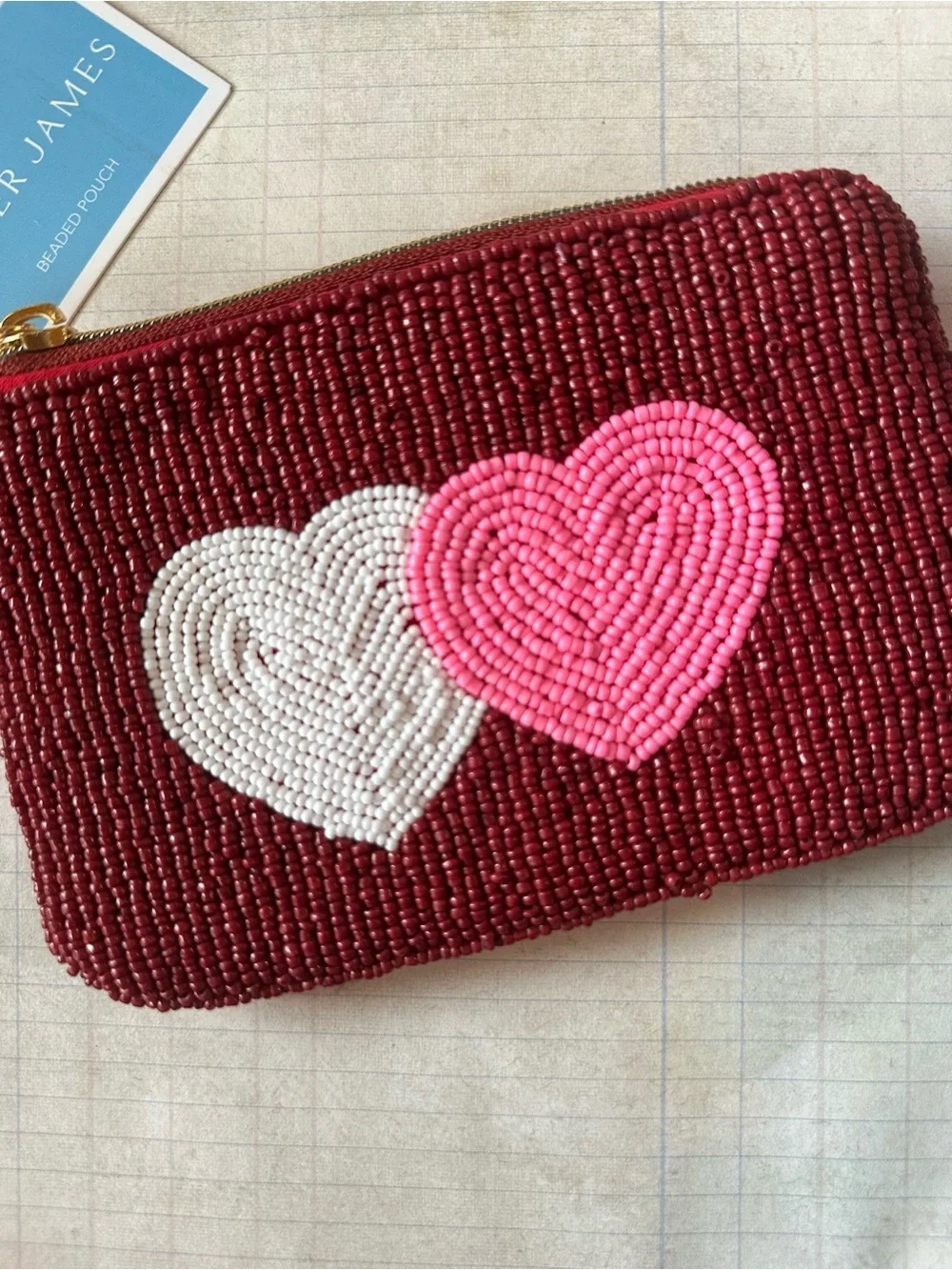 Draper James Beaded Heart Zip Pouch
